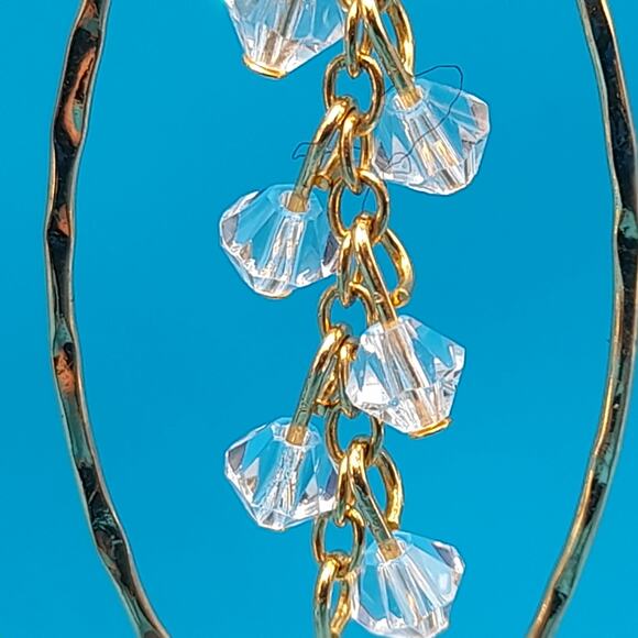 Clear Crystal Oval Hoop Earrings, Gold Tone Ear Wires - Picture 7 of 12